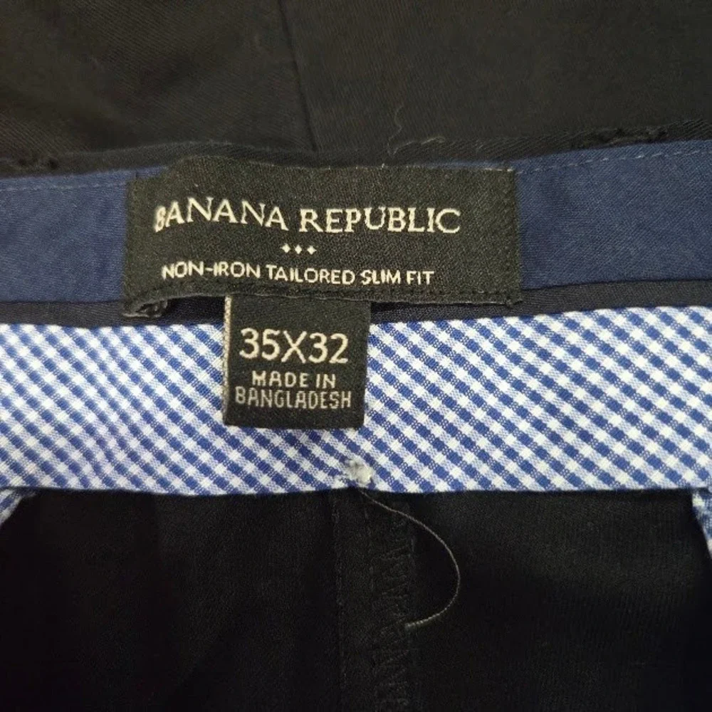 Banana Republic Chinos Mens 35x32 Black Non-Iron Tailored Slim Fit Cotton Pants